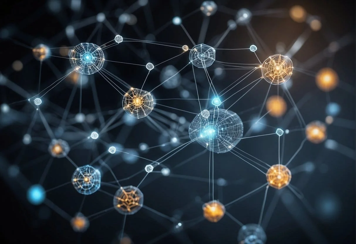 A web of interconnected data points, each representing a touchpoint in the customer journey, converging towards a central model of data-driven attribution
