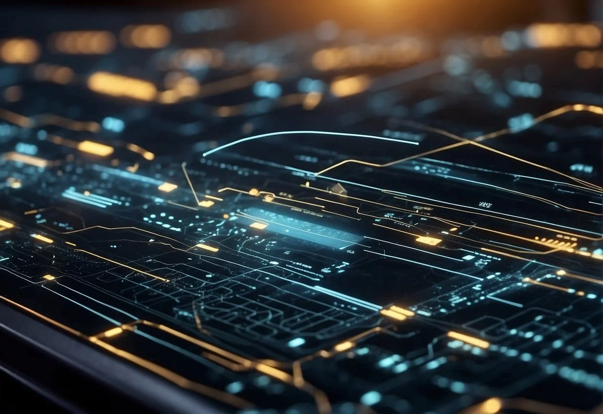 A computer screen displaying a seamless flow of data between various ecommerce platforms, with arrows and lines connecting them for efficient integration