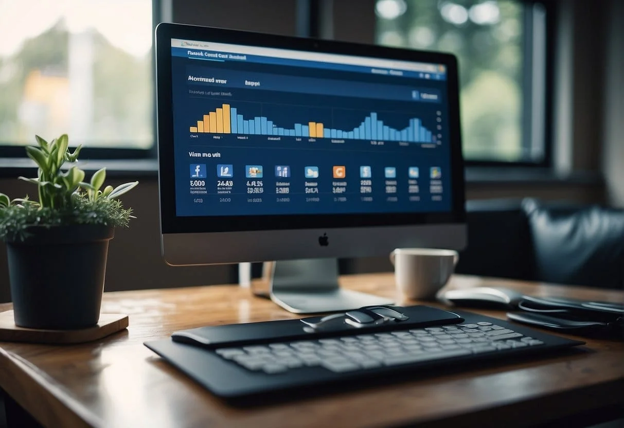 A computer screen displaying Facebook Insights and data collection charts and graphs