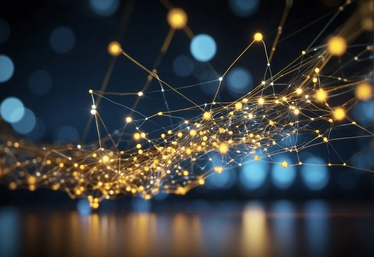 Data-driven attribution: A web of interconnected data points, flowing from various sources into a central hub, with arrows indicating the flow of information