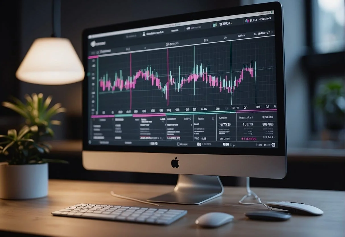 A computer screen displaying TikTok analytics charts and graphs