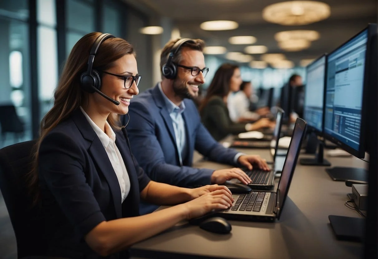 A customer service representative assists a client with online purchases, managing their account, and resolving any issues that may arise