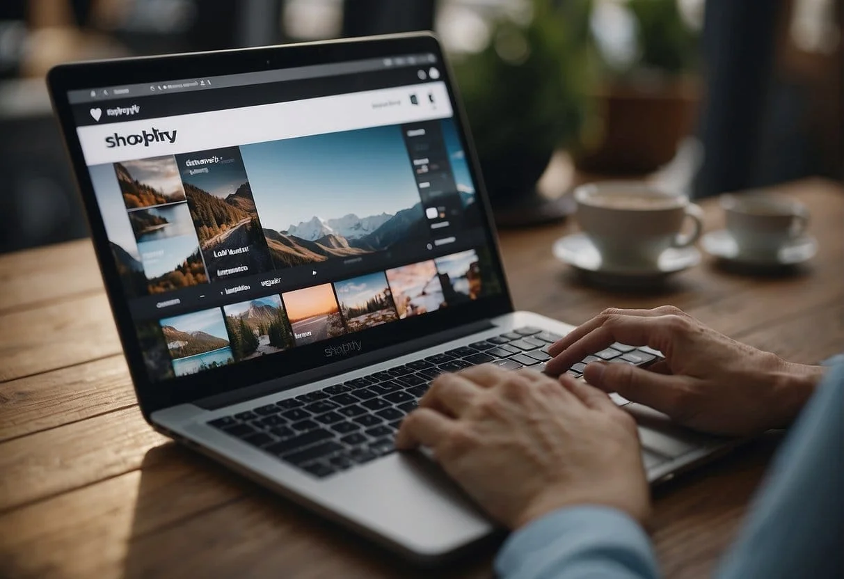 A person effortlessly navigates Shopify's interface, while struggling with Magento's complex features