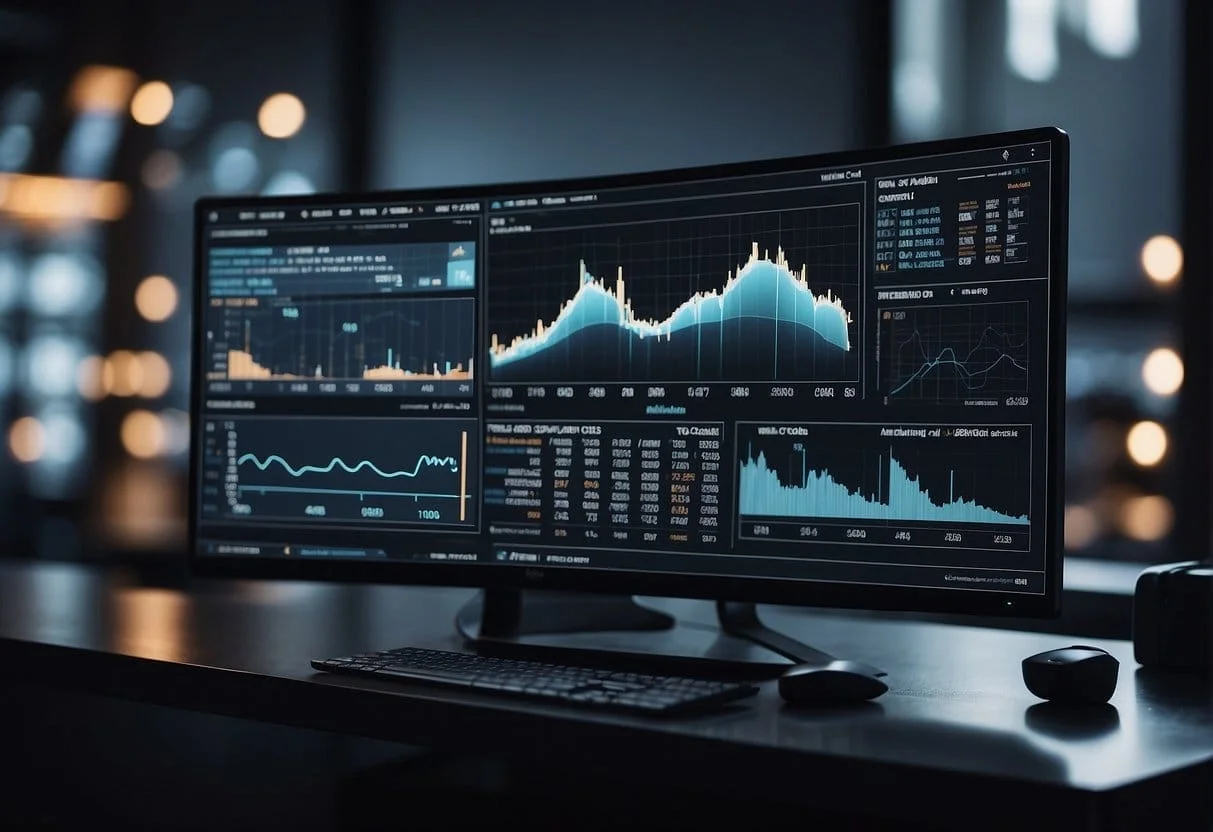 A computer screen displaying various graphs and charts related to ecommerce analytics