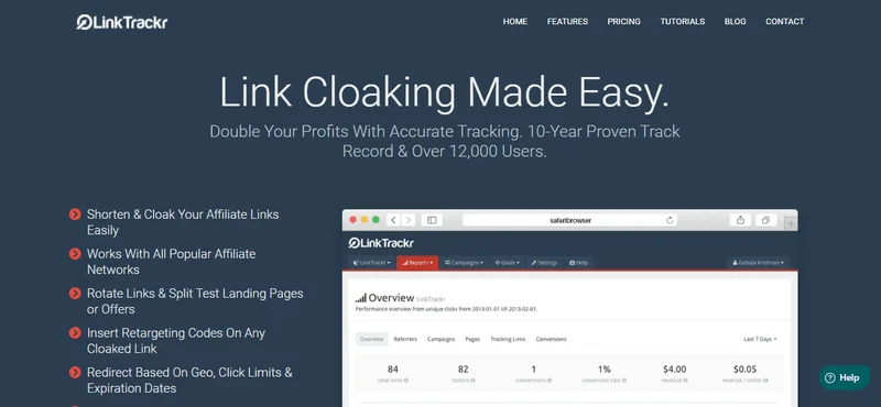LinkTrackr dashboard