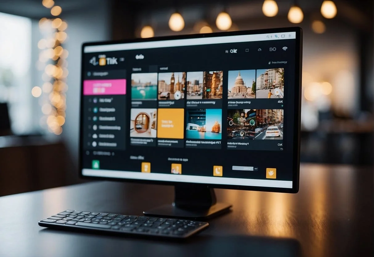 A computer screen displaying the TikTok Ads Manager interface with various ad campaign options and analytics data