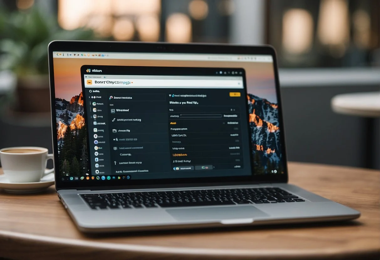 A laptop with activecampaign and mailchimp tabs open, showing their user interfaces side by side for comparison