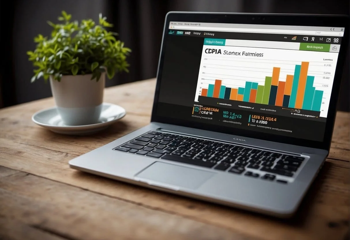 A laptop with a graph showing increasing CPA success, surrounded by various marketing tools and strategies