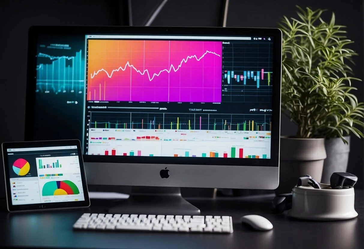 A computer screen displaying TikTok analytics with charts and graphs