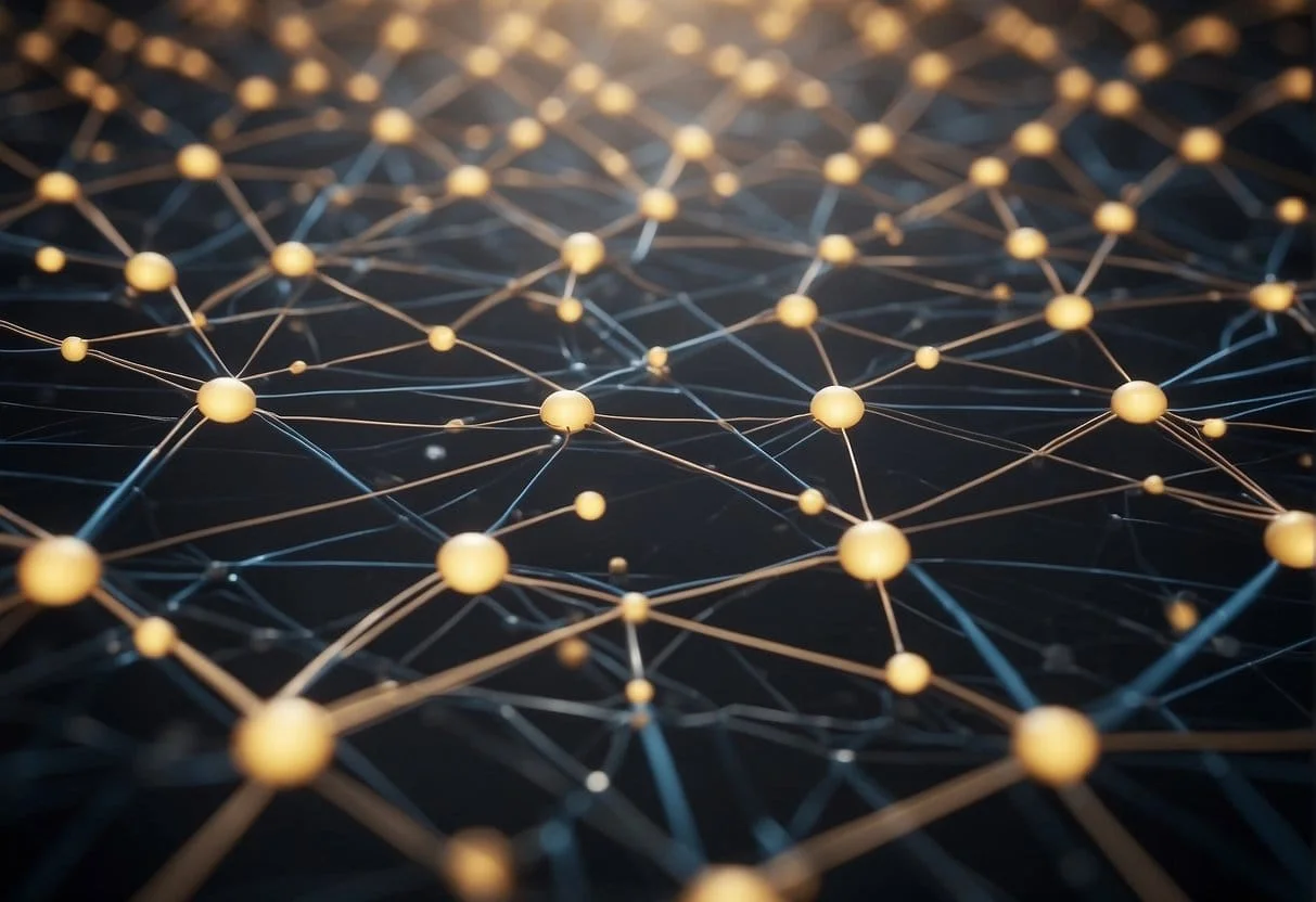 A grid of interconnected nodes with arrows pointing from one node to another, representing the flow of attribution in a position-based attribution model