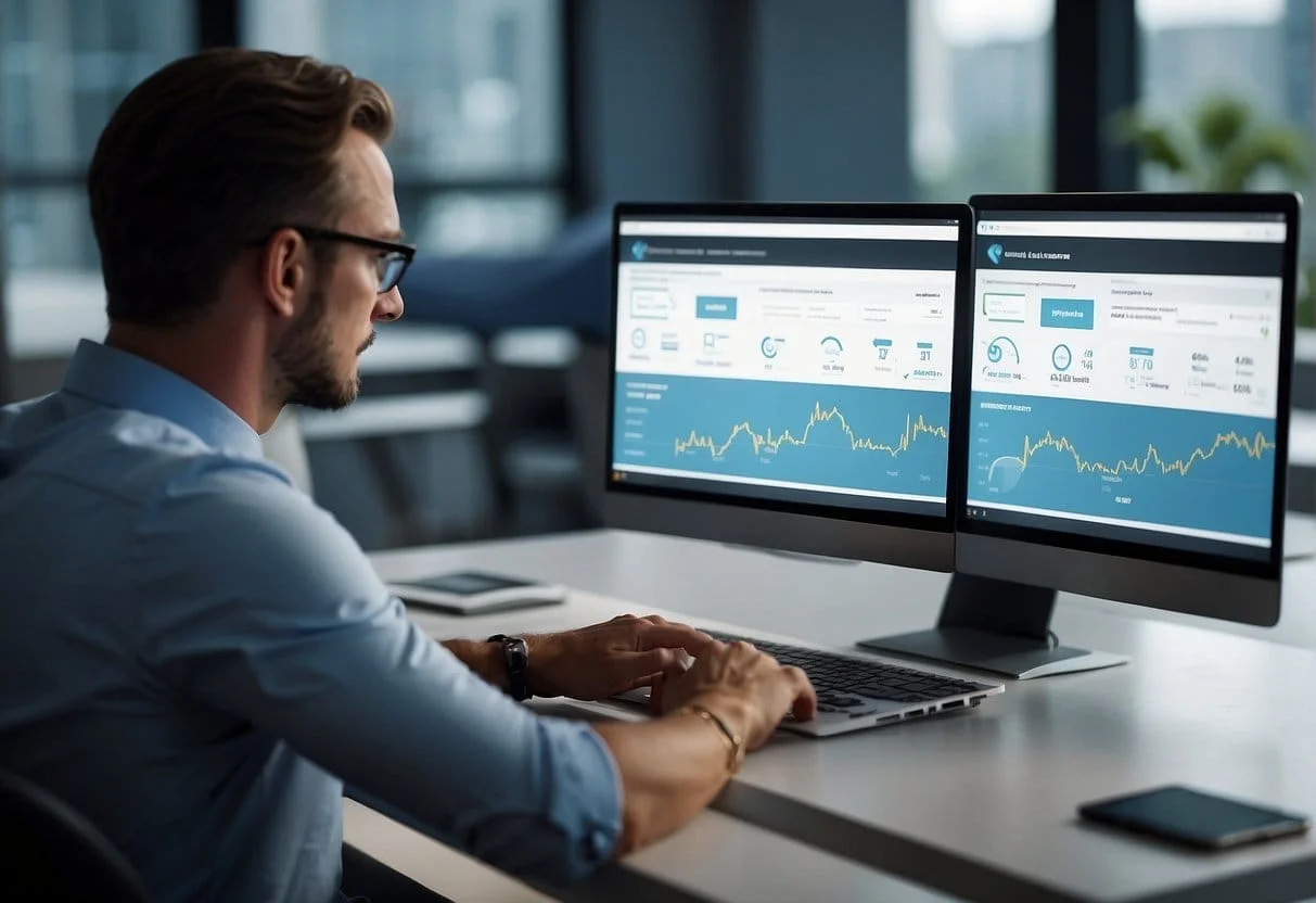 A person navigating through Salesforce B2B Ecommerce platform, clicking on various features and analyzing sales data