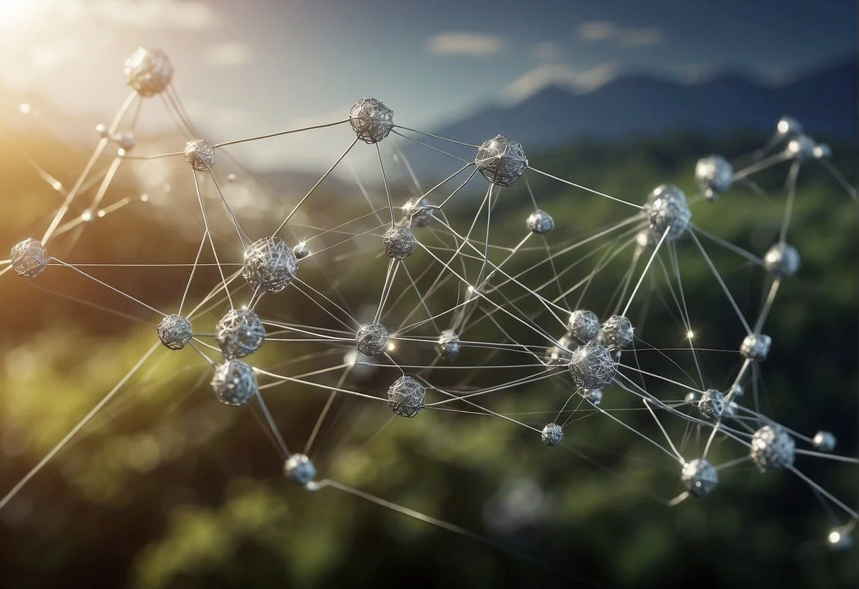A web of interconnected nodes with arrows pointing to each other, representing the position-based attribution model