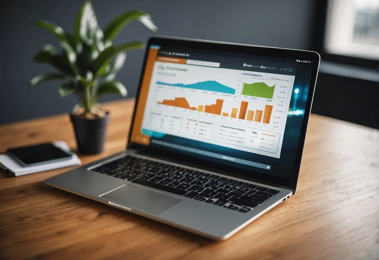 A computer screen displaying a clickfunnels ecommerce dashboard with various sales process optimization tools and graphs