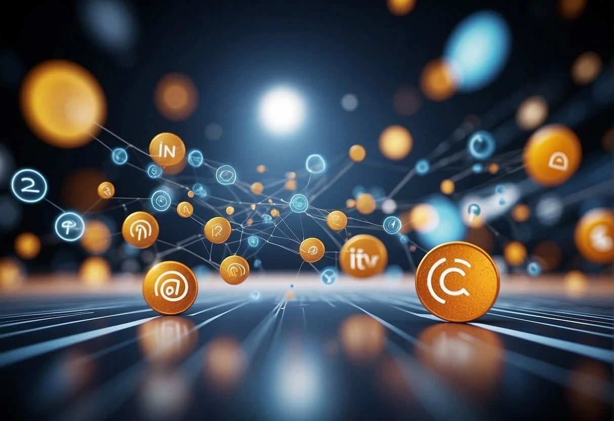 Various touchpoints (e.g. ads, emails) lead to a central point. Each touchpoint is represented by a different path, converging at the central point